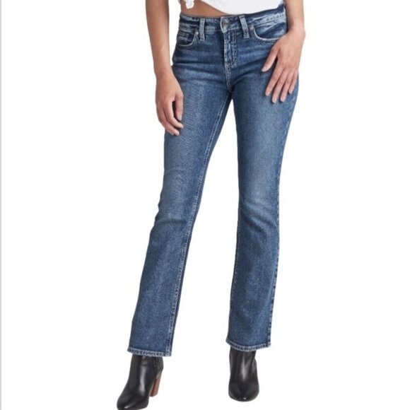 Silver Jeans 20 Elyse Slim Boot Cut Women’s Jeans Faux Flap Pockets Mid Rise - Picture 1 of 12